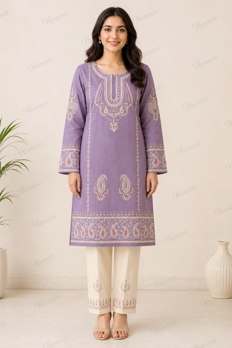 Hareeza - Lavender Embroidered Lawn 2-Piece Suit