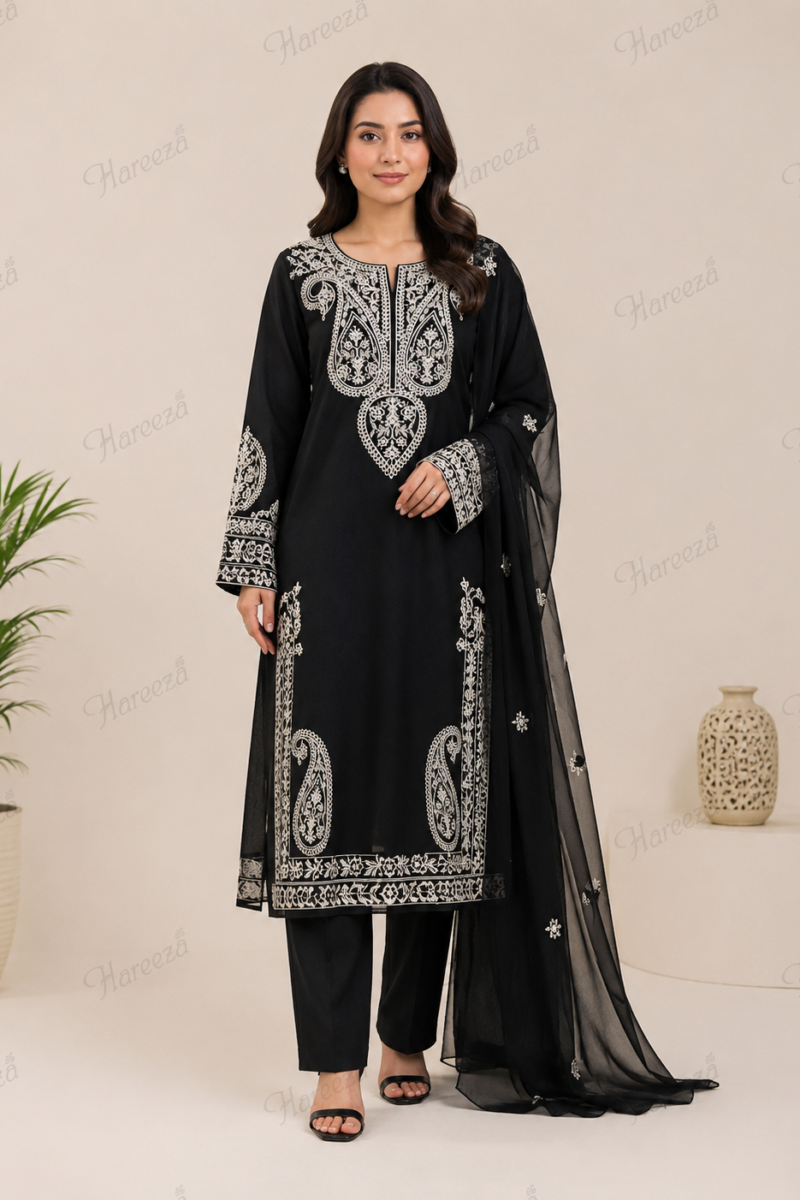 Hareeza - Black OpalEmbroidered Lawn 3-Piece Suit