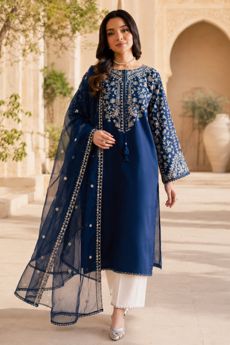 Hareeza - navy-blue-heavy-embroidered-lawn-3-piece-suit-with-embroidered-dupatta